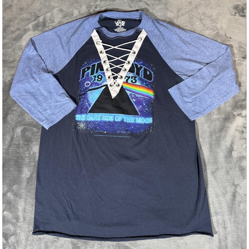 Liquid Blue Shirt Womens M Blue Pink Floyd Dark Side Of The Moon Raglan‎ Lace Up